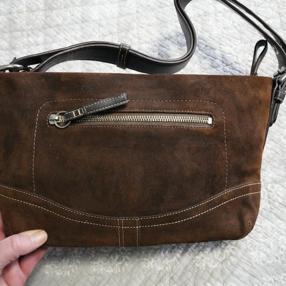 COACH Brown Suede East West Duffel Shoulder Bag F11514 - Picture 2 of 10